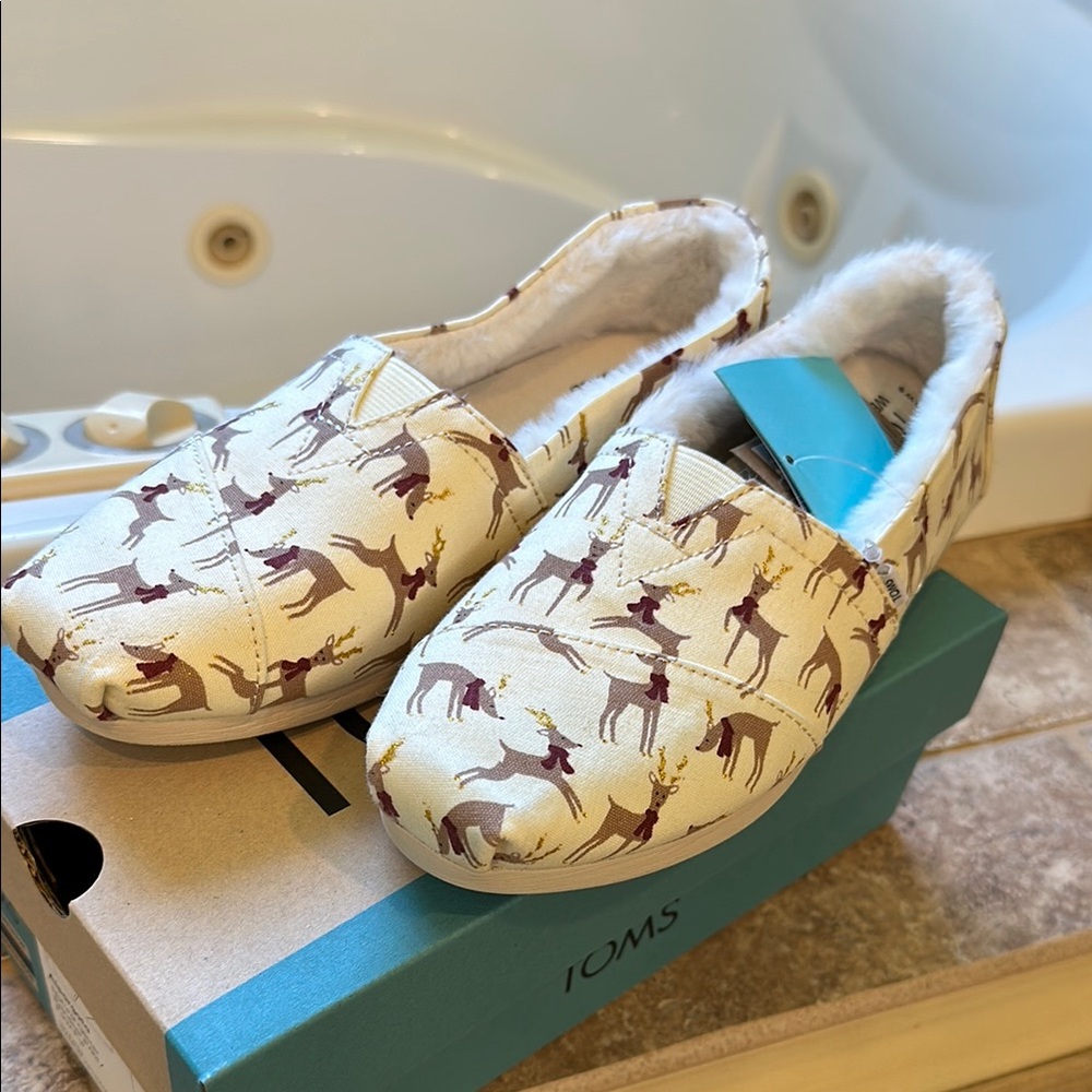TOMS Kids Reindeer Print Shoes - Cream